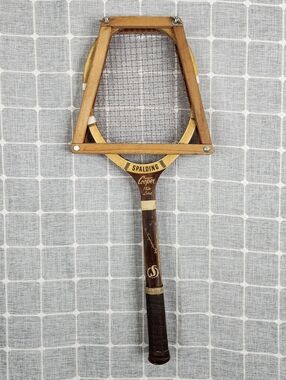 Vintage Spalding Wooden Tennis Racket - Natural Wood & Dark Brown Grip